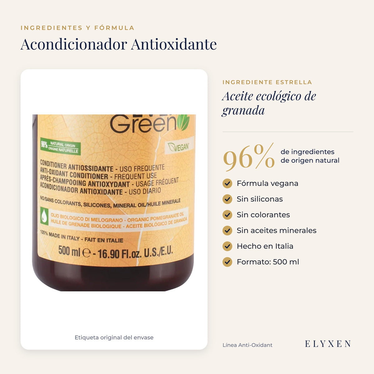 Acondicionador Antioxidante - ingredientes y fórmula