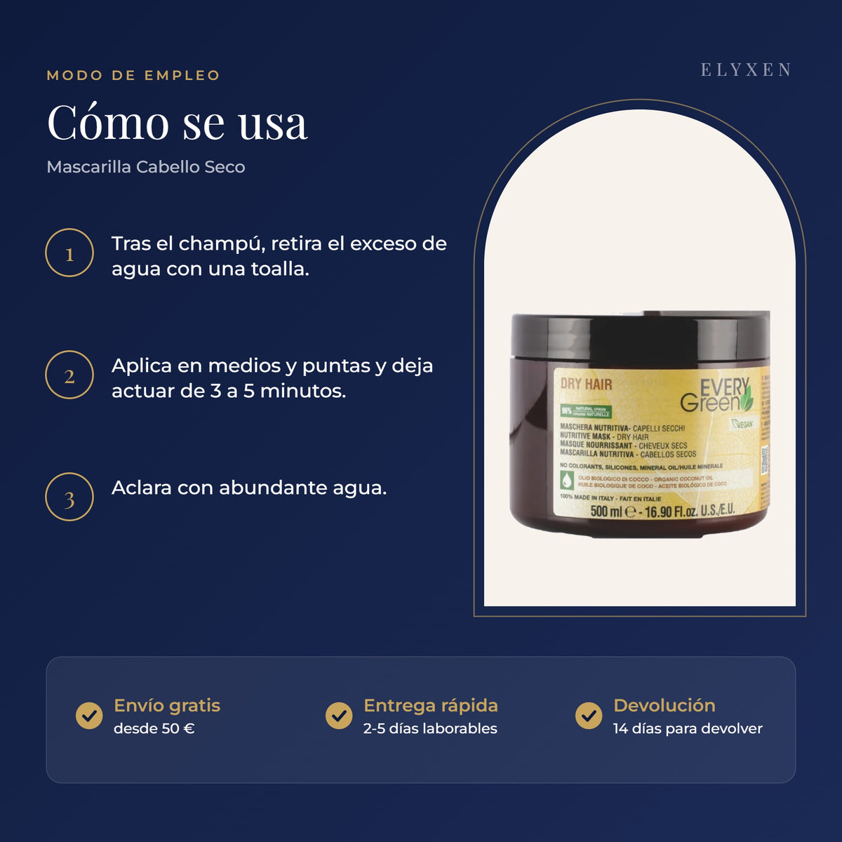 Mascarilla Cabello Seco y Dañado - modo de empleo