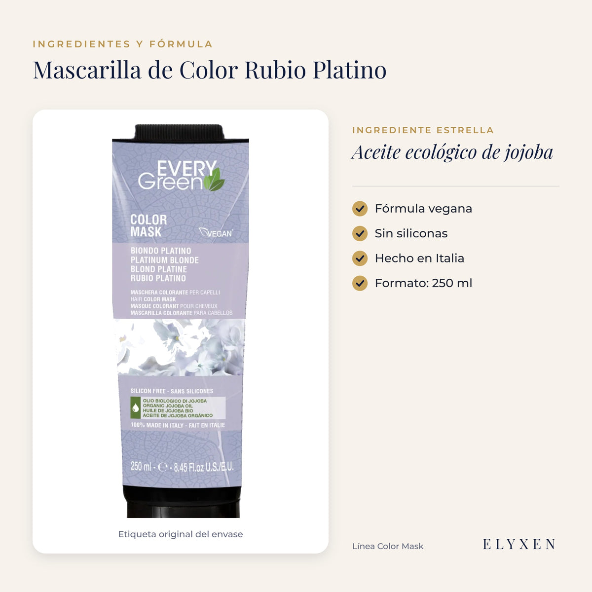 Mascarilla de Color Rubio Platino - ingredientes y fórmula